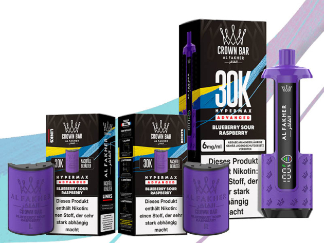 Al Fakher 30K Hyper Max - Advanced - Big Puffs - Blueberry Sour Raspberry (Blau- u. saure Himbeere) - 6 mg - 30.000 Züge - Pods und Basisgerät