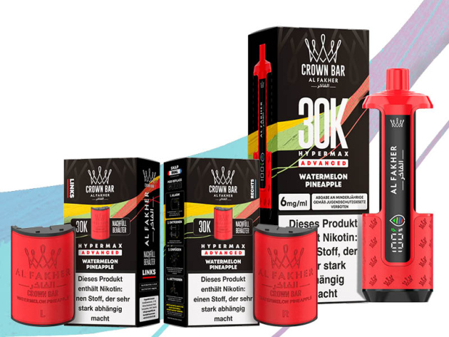 Al Fakher 30K Hyper Max - Advanced - Big Puffs - Watermelon Pineapple (Wassermelone, Ananas) - 6 mg - 30.000 Züge - Pods und Basisgerät