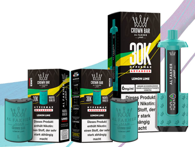 Al Fakher 30K Hyper Max - Advanced - Big Puffs - Lemon Lime (Zitrone, Limette) - 6 mg - 30.000 Züge Pods und Basisgerät