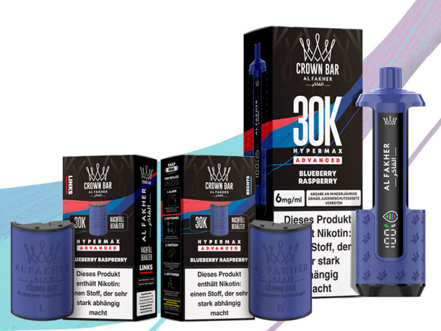 Al Fakher 30K Hyper Max - Advanced - Big Puffs - Blueberry Raspberry (Blau- u. Himbeere) - 6 mg - 30.000 Züge - Pods und Basisgerät