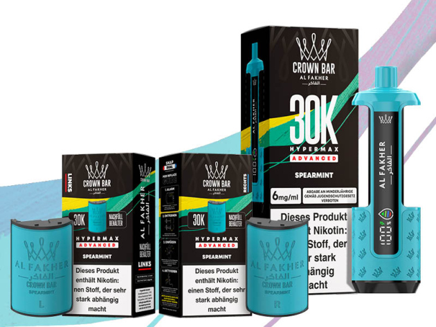 Al Fakher 30K Hyper Max - Advanced - Big Puffs - Spearmint (grüne Minze) - 6 mg - 30.000 Züge - Pods und Basisgerät