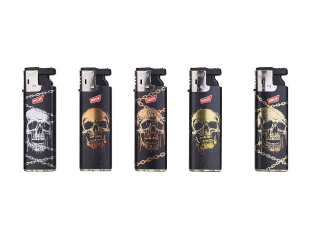 Sturmfeuerzeuge "CHAINED SKULL" 3D Effekt; 5-fach sortiert; 50er Display