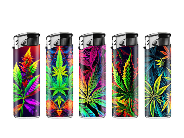 Elektrofeuerzeuge "CANNABIS LEAVES", 5-fach sortiert, 50er Display