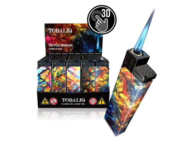 Sturmfeuerzeuge "Tactile Worlds" 3D Alu-Jet-Flame, 5-fach sortiert, 50er Display