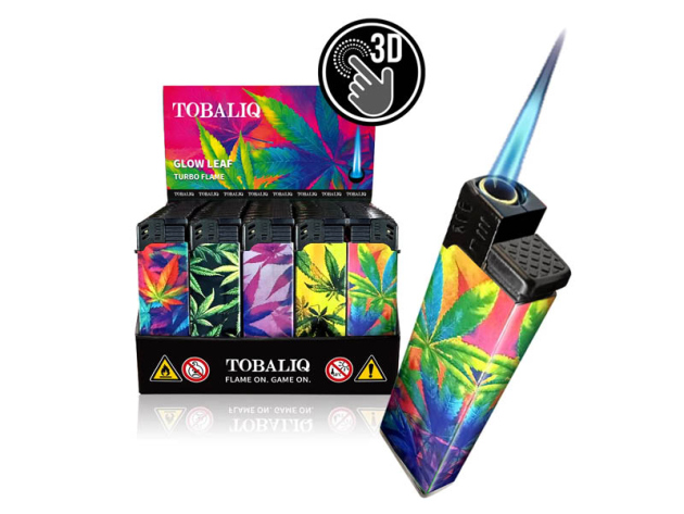 Sturmfeuerzeuge "Glow Weed" 3D Alu-Jet, 5-fach sortiert, 50er Display