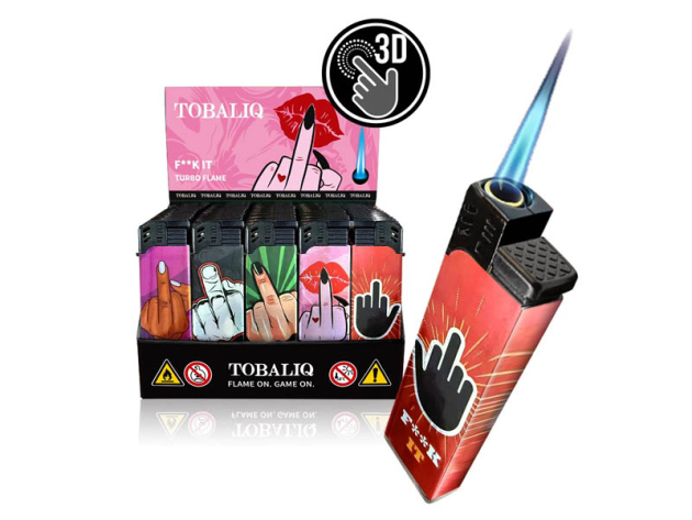 Sturmfeuerzeuge "F**k it" 3D Alu-Jet, 5-fach sortiert, 50er Display