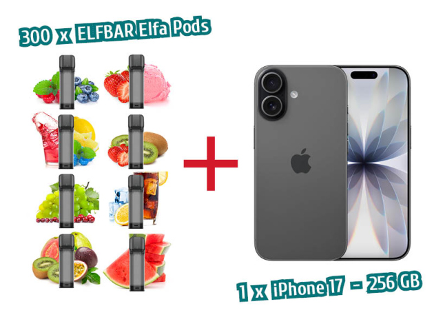 AKTION IPhone 17 - Schwarz - 256GB + 300x ELFA Pods (2er-Set) 20mg