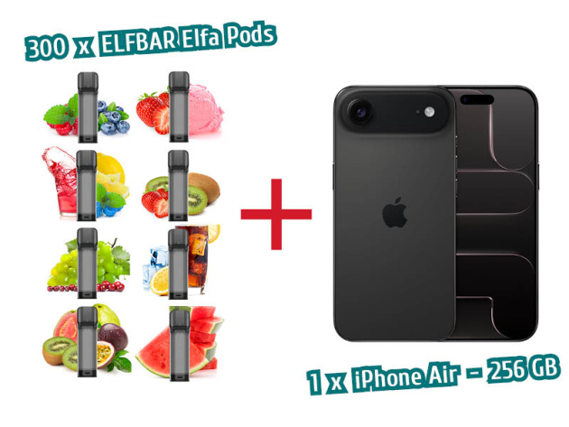 AKTION IPhone Air - Space Schwarz - 256GB + 300x ELFA Pods (2er-Set) 20mg