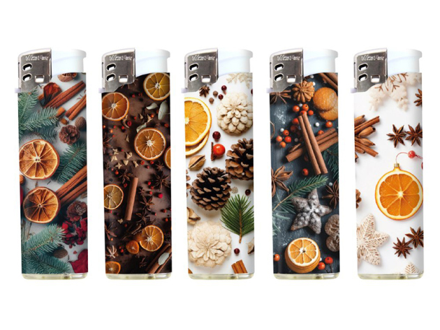 Elektrofeuerzeuge "Weihnachtsgewürze", 5-fach sortiert; 50er Display