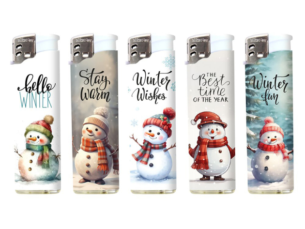 Elektrofeuerzeuge "Schneemann", 5-fach sortiert; 50er Display