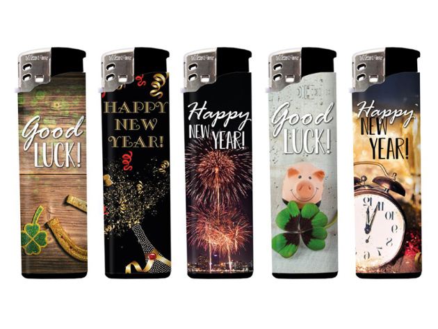 Elektrofeuerzeuge "Silvester", 5-fach sortiert; 50er Display