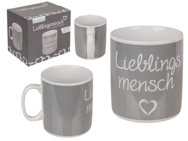 Becher "Lieblingsmensch", ca. 12,5 x 11 cm; grau-weiß