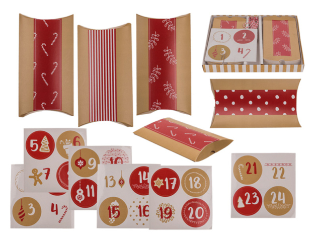 Adventskalender zum Selberbefüllen, rot-natur