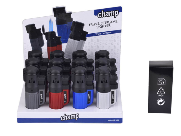 Sturmfeuerzeuge "TRIPLE" Jetflame; 4-fach sortiert; 12er Display