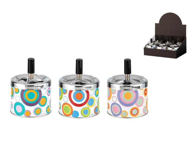 Schleuderaschenbecher "Bunte Kreise" Ø 9 cm, H: 8 cm, 6er Display