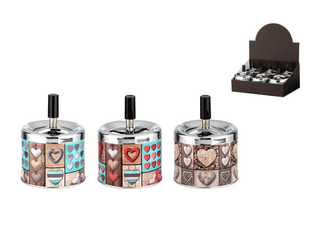 Schleuderaschenbecher "Herzen" Ø 9 cm, H: 8 cm, 6er Display