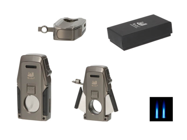 Zigarrenfeuerzeug 2xJet+Bohrer, Ø8mm+Cutter Ring 63+Ablage, Jet-Flamme