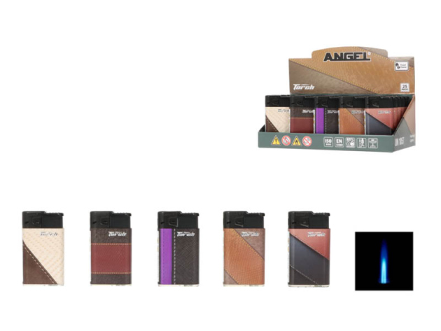 Sturmfeuerzeuge "LEDEROPTIK" Jetflame; 5-fach sortiert; 25er Display