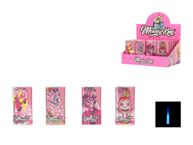 Sturmfeuerzeuge "MONKEY KING" pink Jetflame; 4-fach sortiert; 25er Display