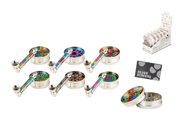 Raucher-Set "Dreamliner" Grinder 2tlg. + Pfeife 8cm + Siebe