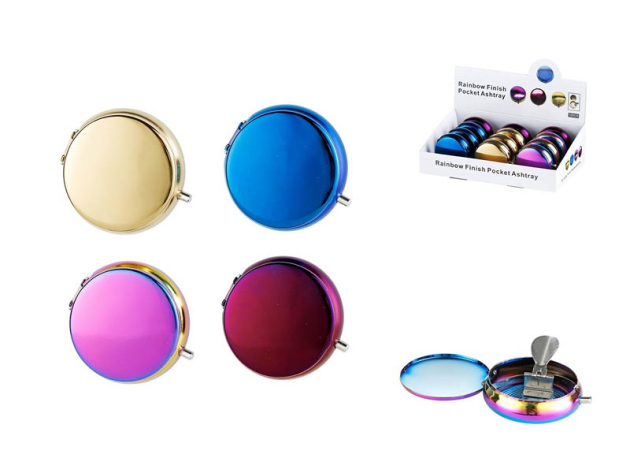 Taschenascher "Rainbow", Metall, Ø 4,5cm, 12er Display