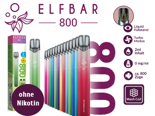 ELFBAR 800 ohne Nikotin für nur 3,49 Euro statt 3,75 Euro