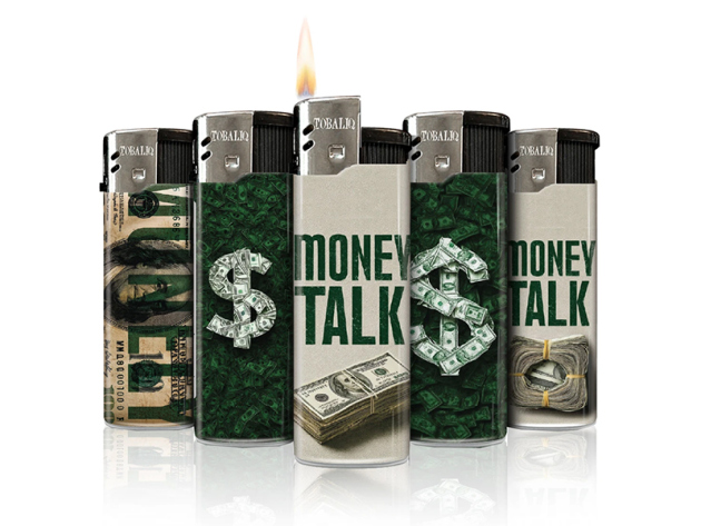 Elektrofeuerzeuge "Money Talk"; 5-fach sortiert; 50er Display