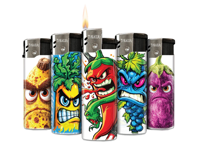 Elektrofeuerzeuge "Fruit Fight"; 5-fach sortiert; 50er Display