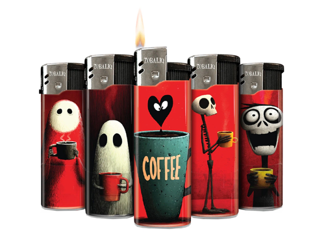 Elektrofeuerzeuge "Coffee Ghost"; 5-fach sortiert; 50er Display