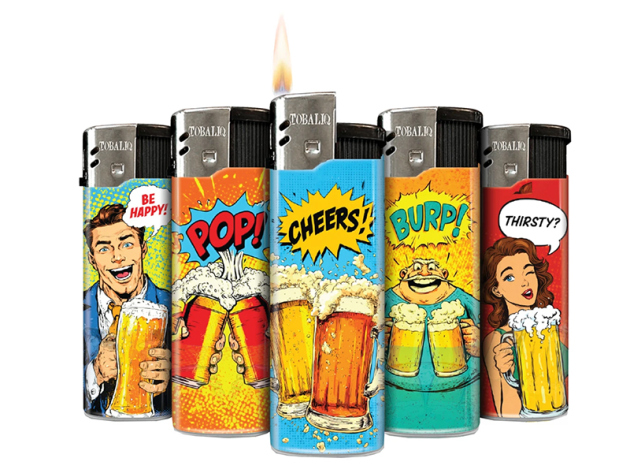 Elektrofeuerzeuge "Beer Time"; 5-fach sortiert; 50er Display