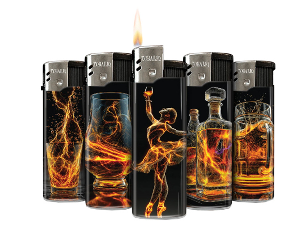 Elektrofeuerzeuge "Gold Glass"; 5-fach sortiert; 50er Display