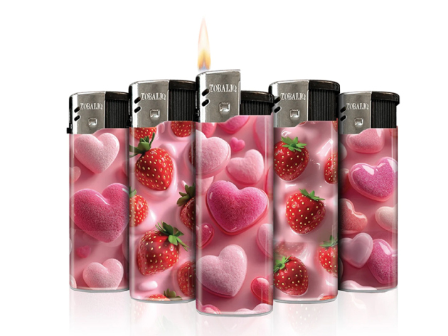 Elektrofeuerzeuge "Strawberry Heart"; 5-fach sortiert; 50er Display