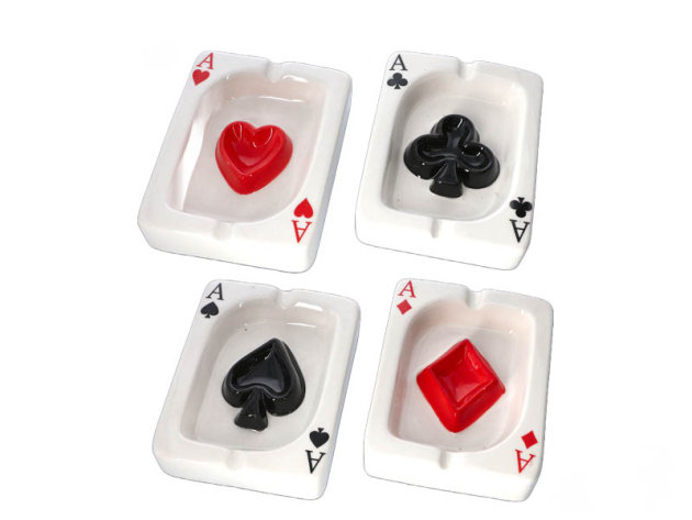 Aschenbecher "Spielkarten" 14x15 cm, 4-fach sortiert, einzeln