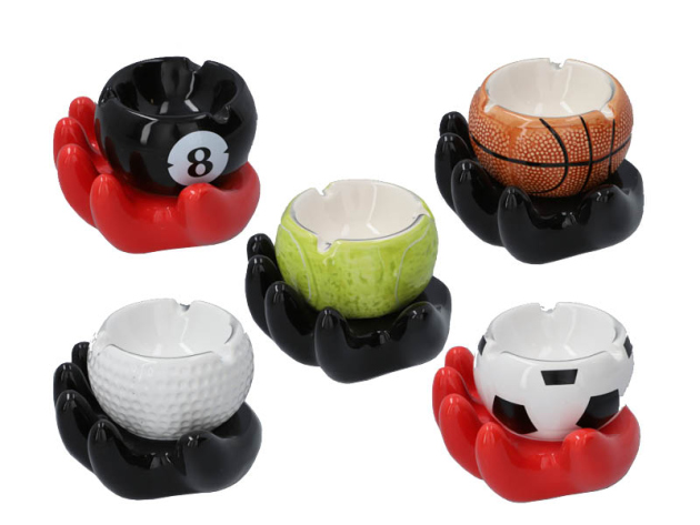 Aschenbecher "Hand mit Ball" 8x7 cm, 5-fach sortiert, einzeln