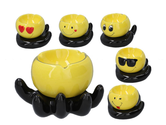 Aschenbecher "Lächeln auf der Hand" 6,5x7 cm, 5-fach sortiert, einzeln