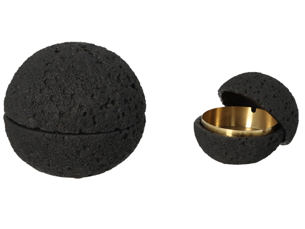 Aschenbecher "Stone Kugel", schwarz mit goldfarbenen  Metalleinsatz,  Ø 12 cm; H: 11 cm