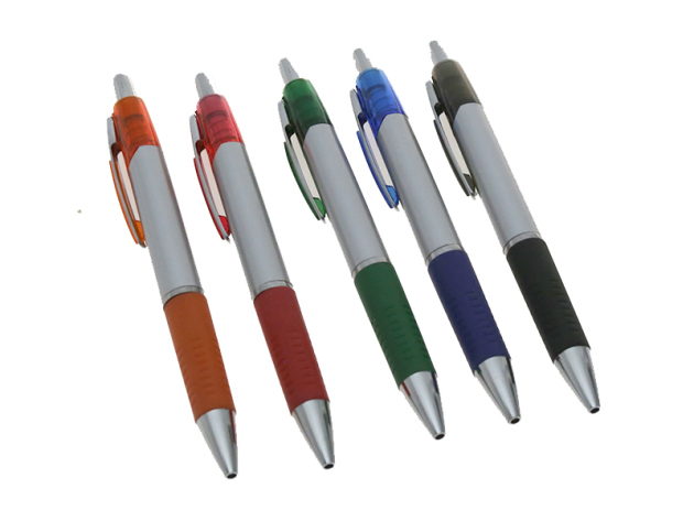 Kugelschreiber "Farbig/Silber"; 5-fach sortiert;  (Mine: blau) 50er Pack