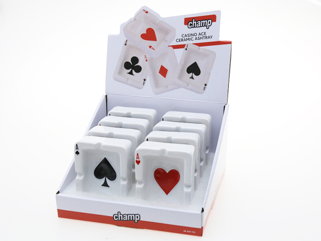 Aschenbecher Casino" ca.8 x 11 cm, 2-fach sortiert, 8er Display