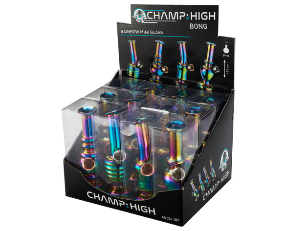 Glasbong"Mini Rainbow", 12,5cm, 4-fach sortiert, 12er Display