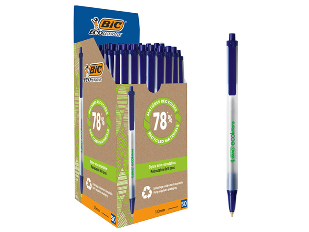 BIC - Kugelschreiber "Clic Stic ECOlutions", blau, 0,4 mm, 50er Pack