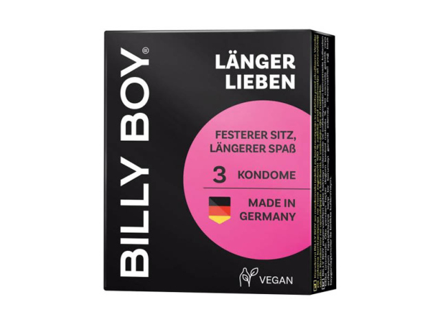 Kondome Billy Boy; Länger Lieben; glatt, Transparente Kondome mit Ring, 3er Pack