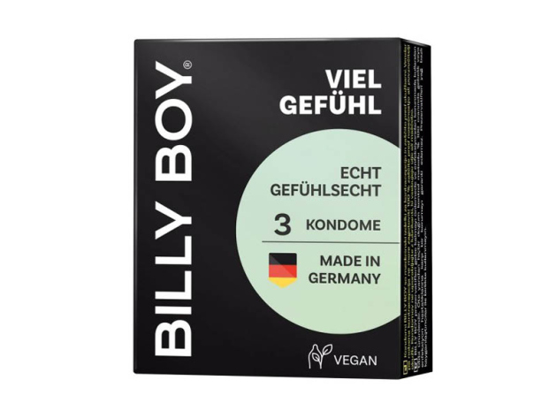 Kondome Billy Boy; Echt gefühlsecht; glatt, Transparente Kondome mit Ring, 3er Pack