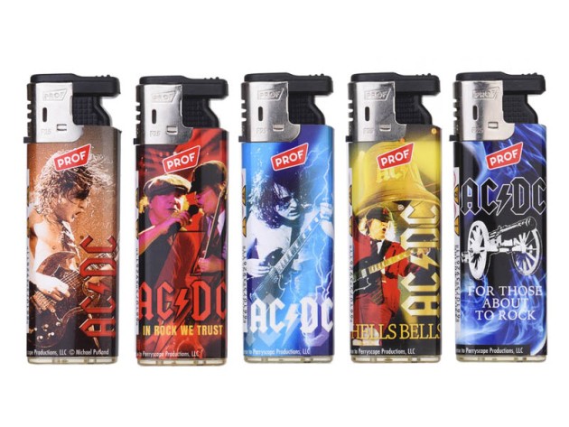 Sturmfeuerzeuge "ACDC - in rock we trust", Turboflamme, 5-fach sortiert, 50er Display