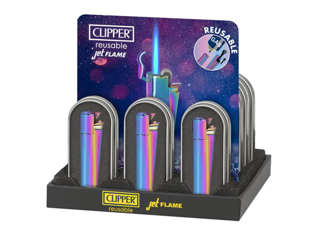 Clipper Metal Jetflame Large  ICY mit Reibrad, Jet-Flamme, 12er Display