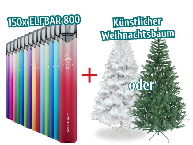 Aktion 150x ELFBAR 800 mit Nikotin + Künstlicher Weihnachtsbaum GRATIS