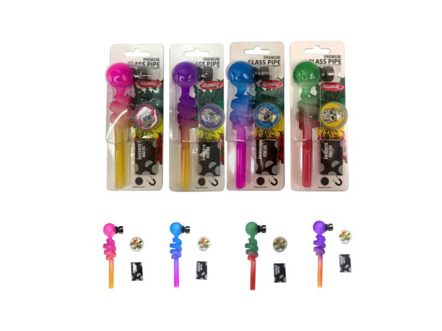 Raucherpfeifen "Snake", 13cm, inkl. Grinder u. Siebe, sortiert; 12er Display