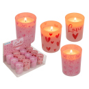 Kerze im Glas "Love" 6,5 x 5 cm, 4-farbig sortiert, 12er Display