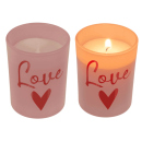 Kerze im Glas "Love" 6,5 x 5 cm, 4-farbig sortiert, 12er Display