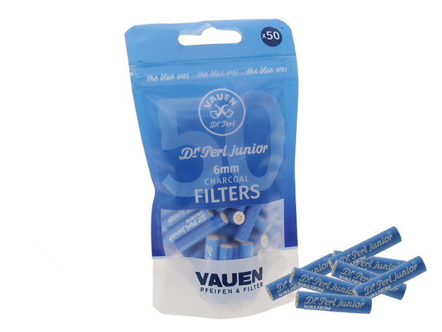 Vauen Pfeifenfilter Dr. Perl Junior "Blue" - 50er Packung - Aktivekohlefilter; 6 mm