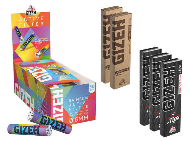 Gizeh Paket - Rainbow Active Filter (10x50) + Gizeh Black KS (3x34) + Gizeh Unbleached KS (2x34)